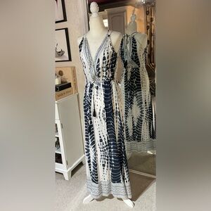 Blue Island Navy and White tye dyed Maxi Dress